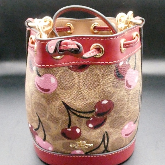 Coach Mini Bucket Bag/Wristlet in Tan Cherry Pattern - Picture 1 of 4